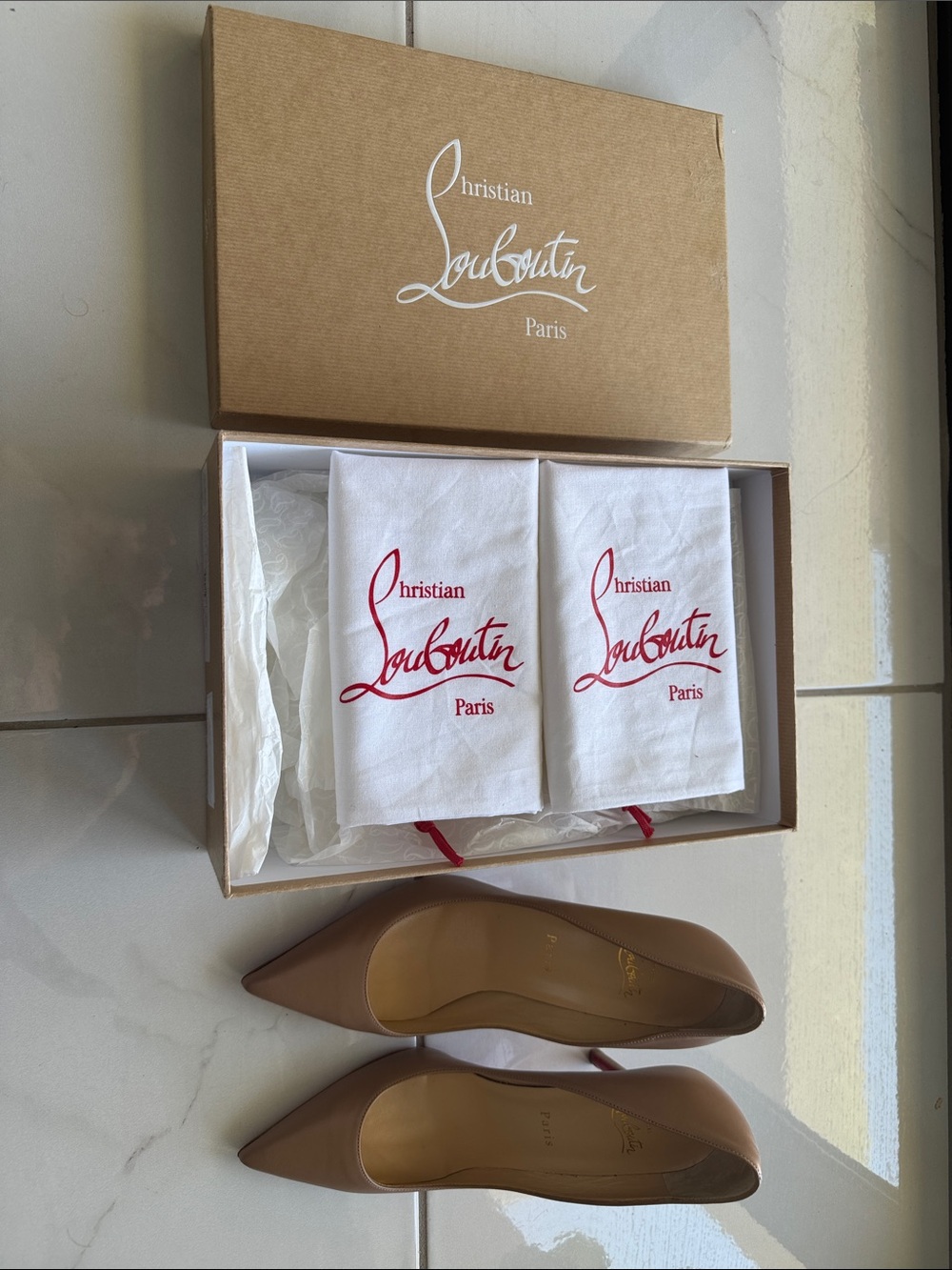 Christian Louboutin Tan Pointed-Toe Leather Pumps
